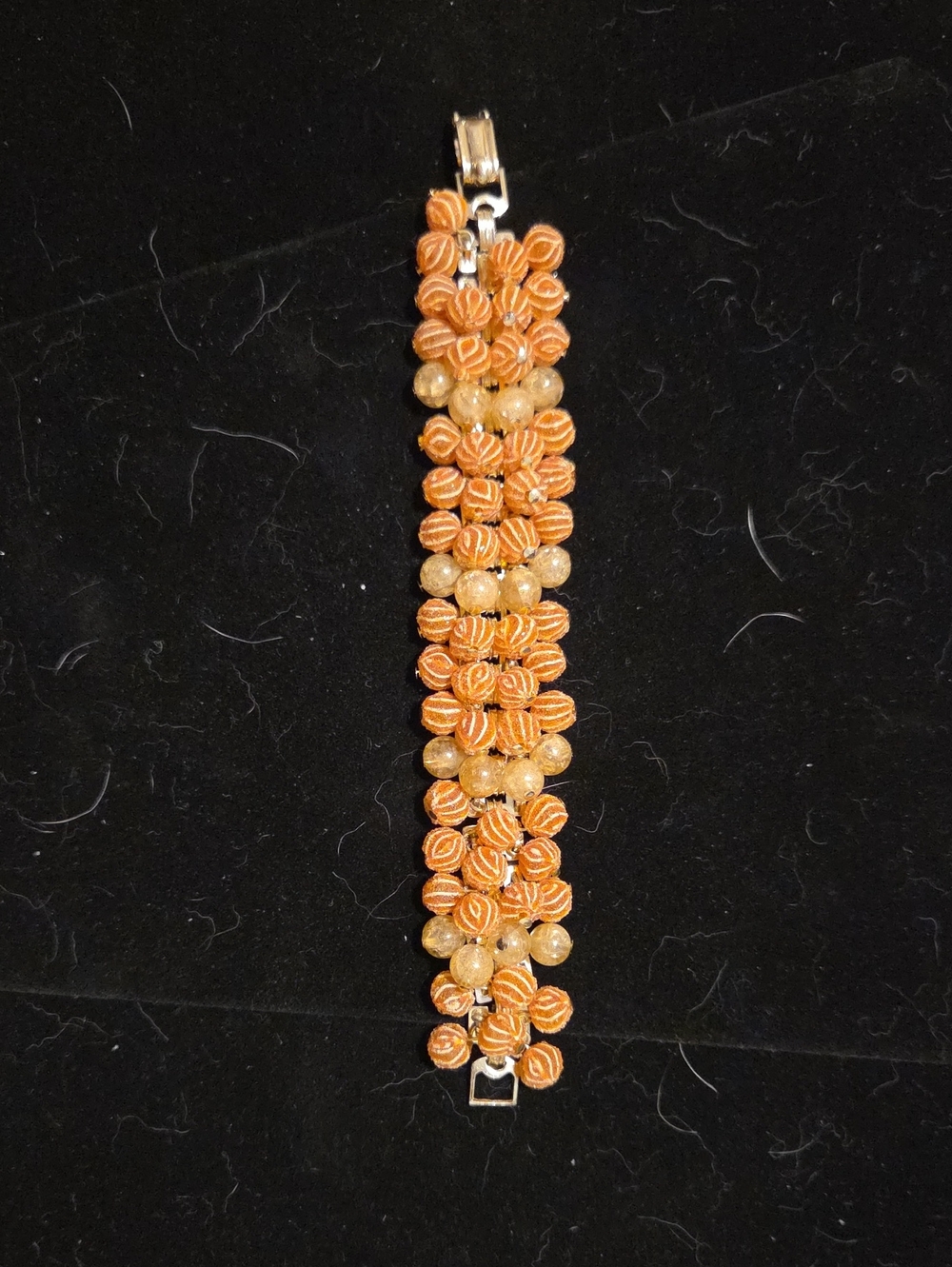 Vintage 1950s Signed JAPAN Orange Ribbed Lucite Cluster Bracelet Mid Century